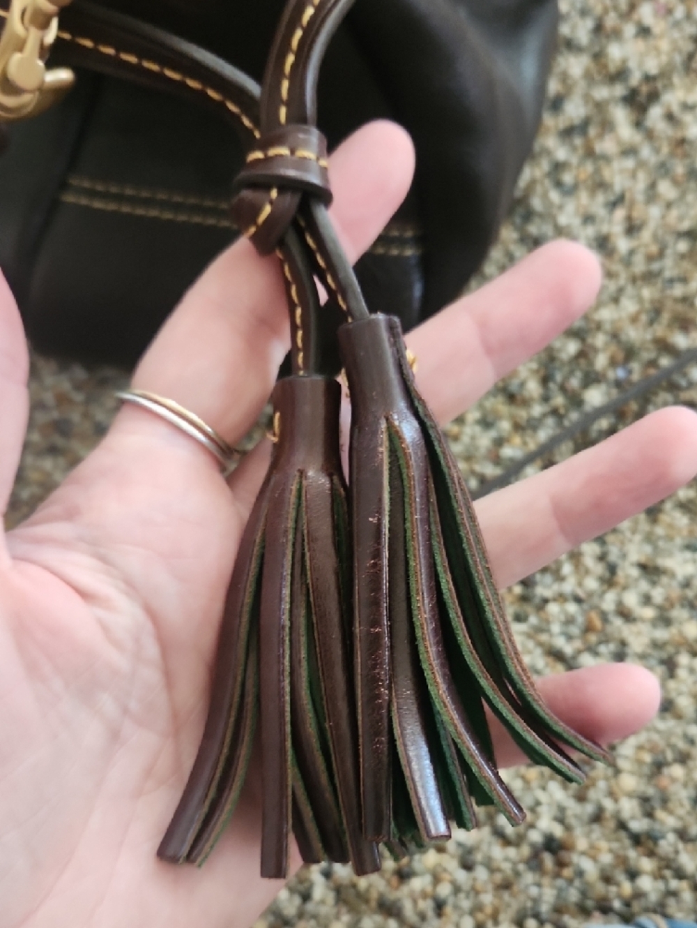 Dooney & Bourke Brown Leather Satchel with Gold Hardware and Red Trim - Picture 12 of 15